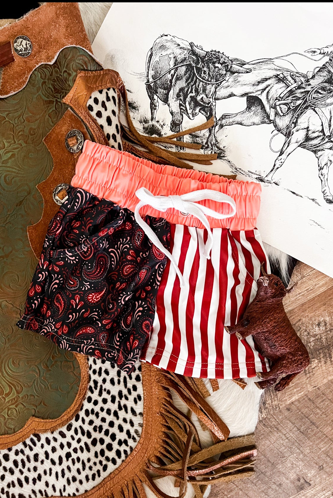 Paisley(Pink/Burnt Orange)Swim Trunks (little kid)