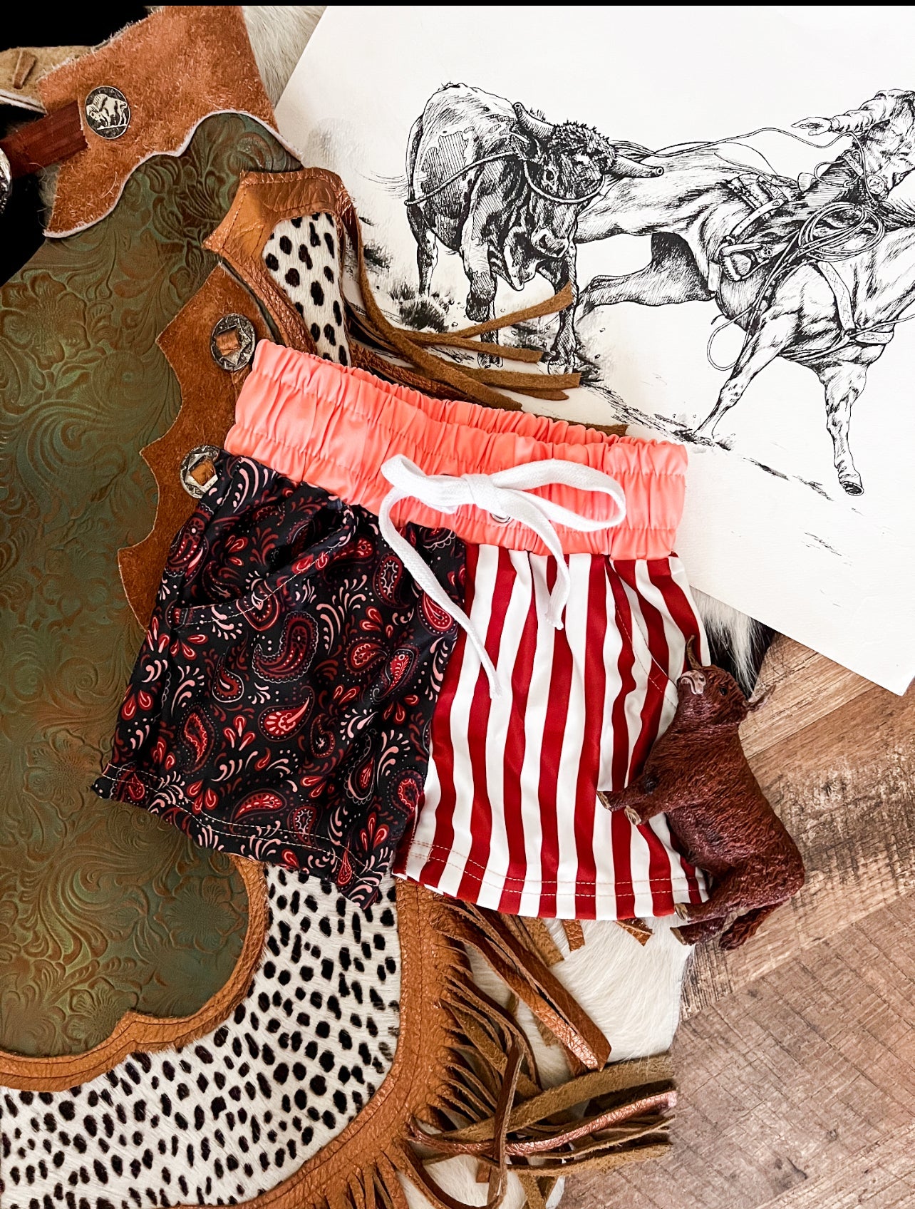 Paisley(Pink/Burnt Orange)Swim Trunks (little kid)