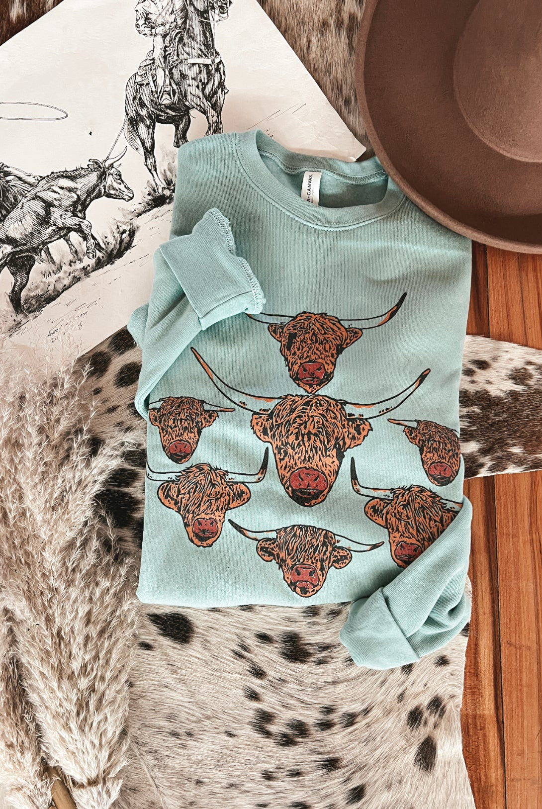 The Herd of Highlanders Sweatshirt(Adult)(Seafoam)