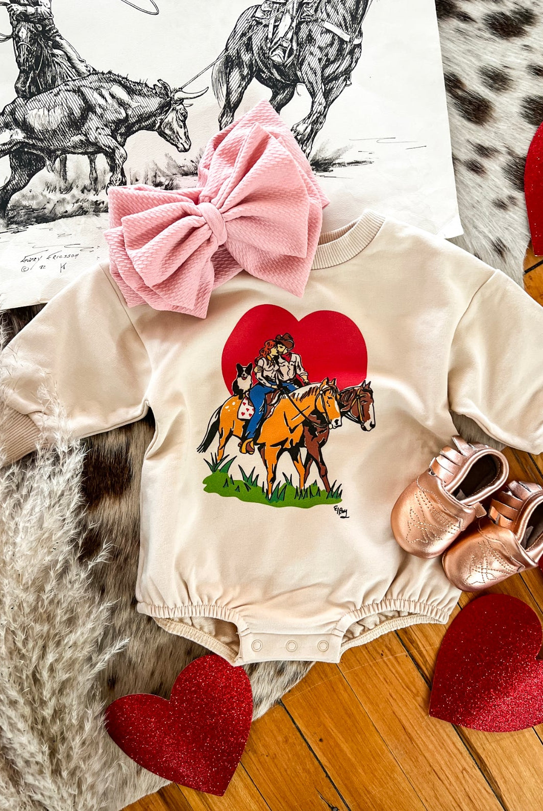Rancher Lovers Valentine Bubble Romper (Infant) (Cream)