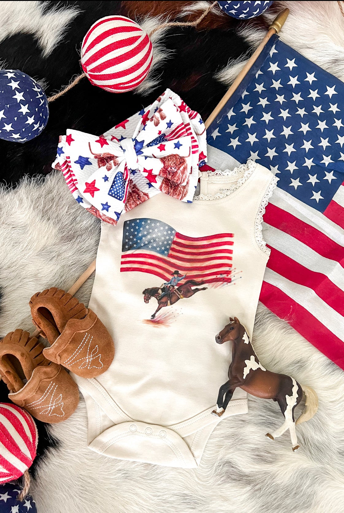 American Bronc Rider Lace Tank Onesie (little kid)(cream)