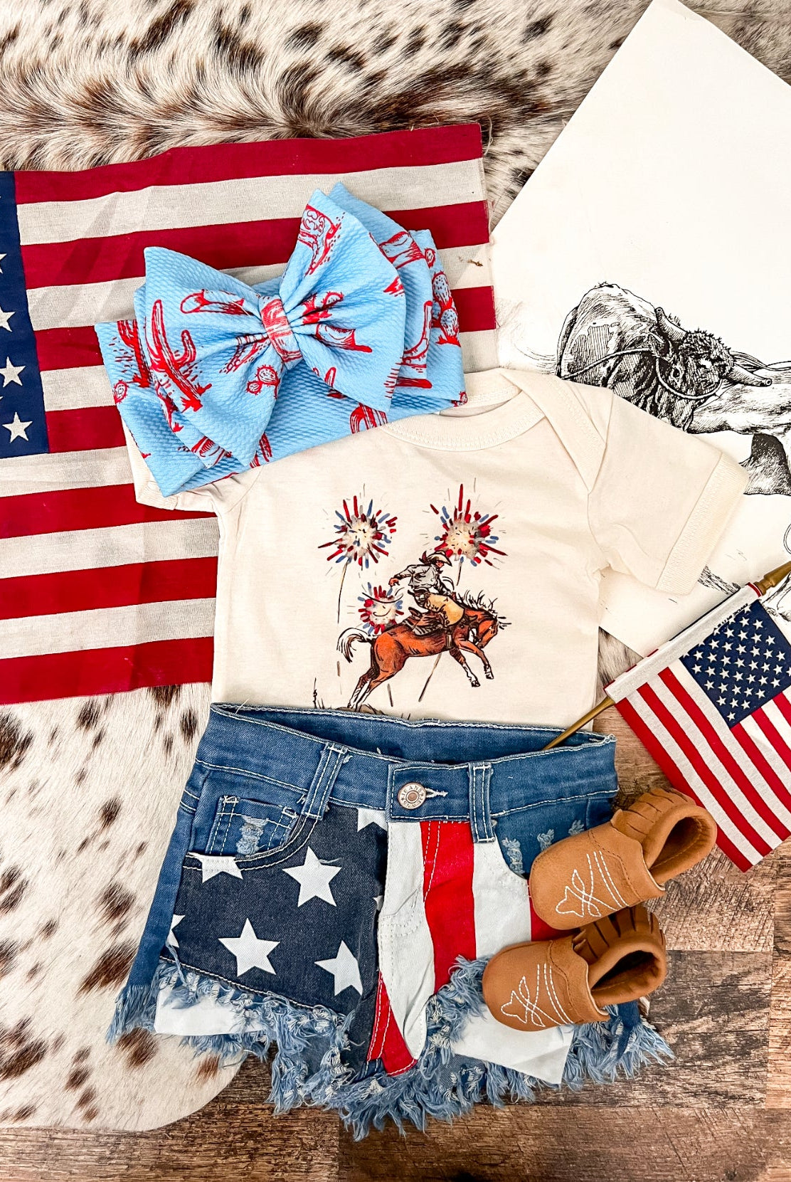 America Flag Little Cowgirl Denim Shorts