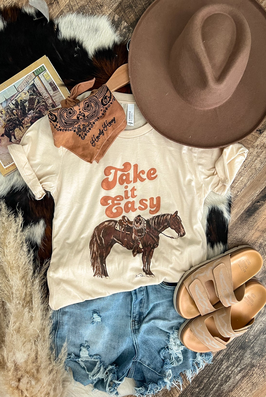 Take It Easy Horse S/S Tee(Adult)(Cream)