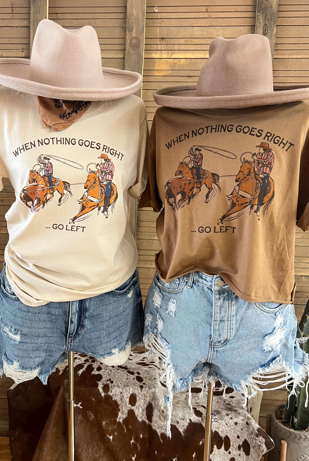When Nothing Goes Right,Go Left Team Ropers S/S Tee(Adult)(Cream)
