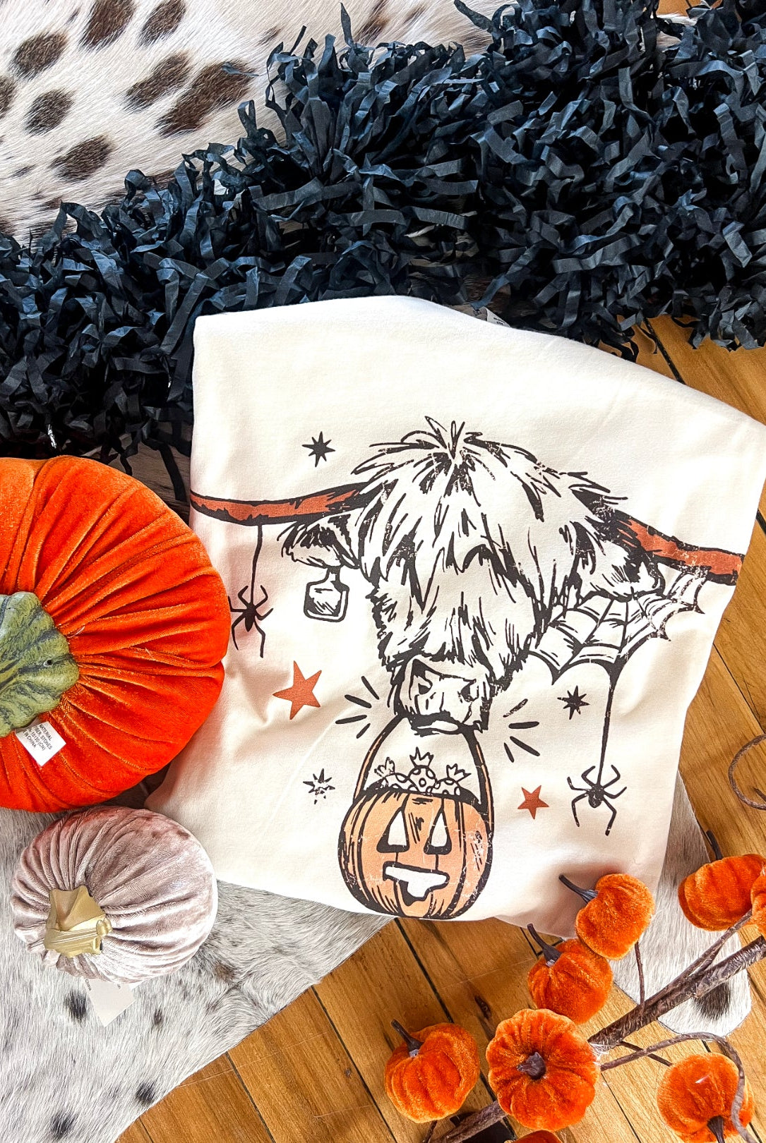 Halloween Highland Spider Design Tee or Sweatshirt (cream) (Adult)