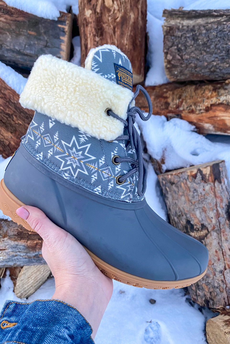 Lined Pendleton Boots - Grey 6