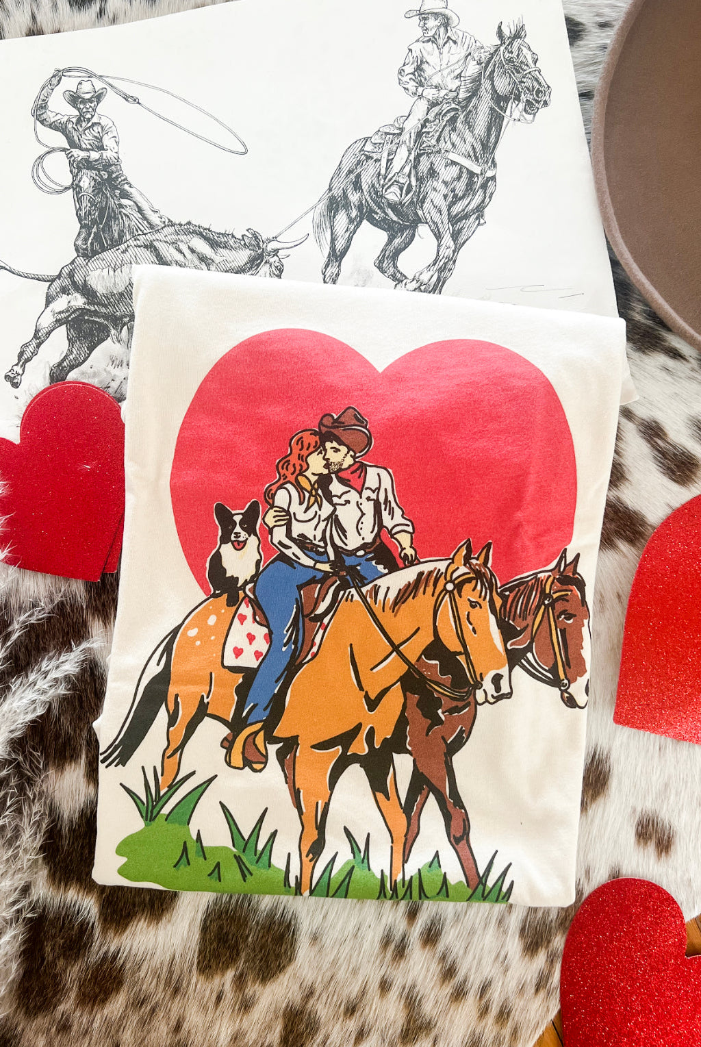 Ranch Lovers Valentines Cowboy Design Tee or Sweatshirt (cream) (Adult)