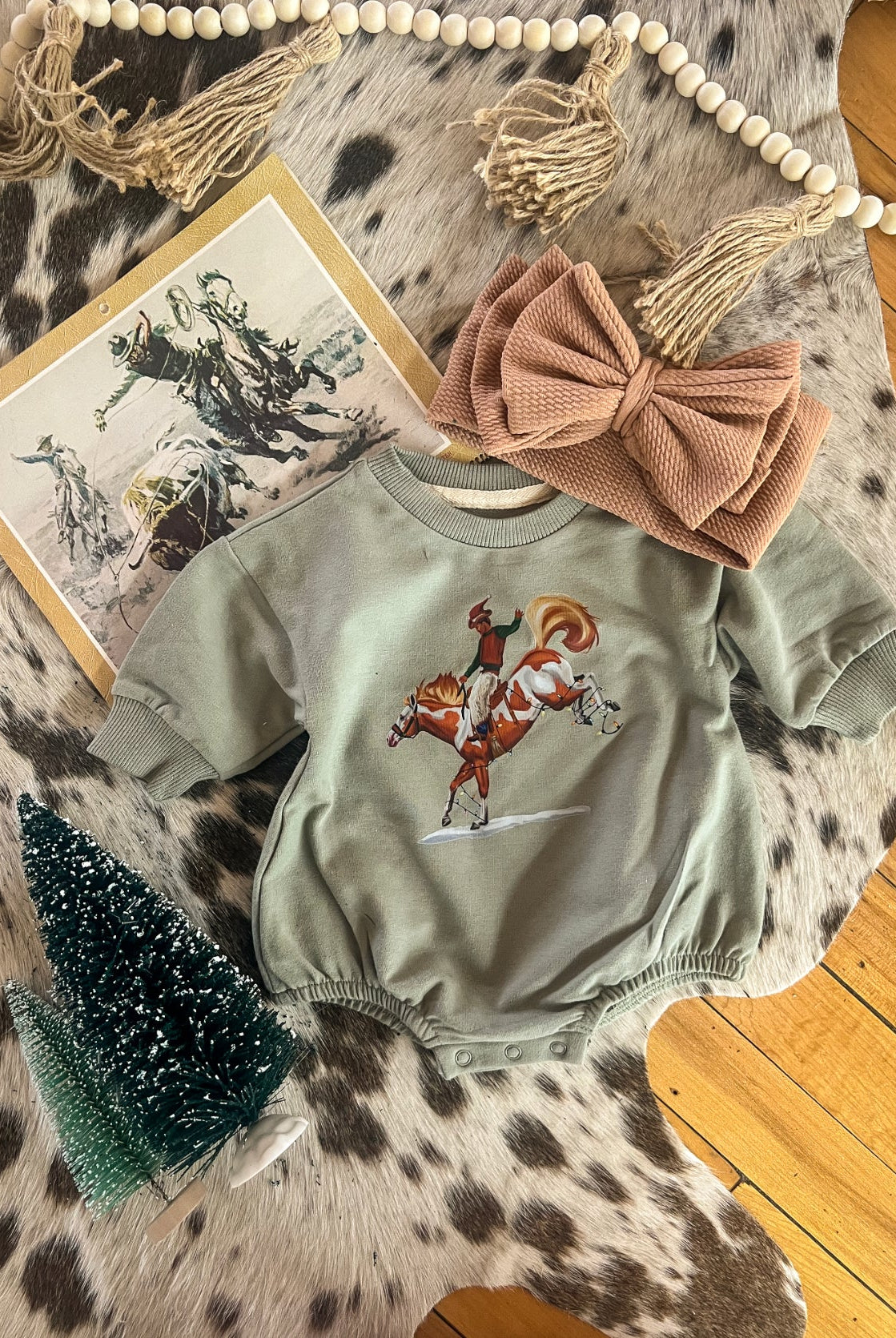 Buckin Cowboy Christmas Bubble Romper