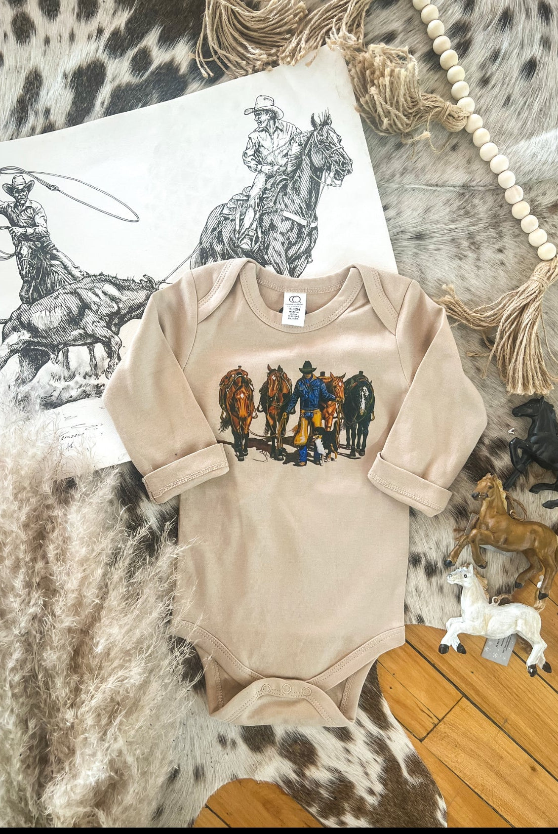 The Leader Of The Pack Cow L/S Onesie/S/S Tee(lInfant/Toddler)(Clay)