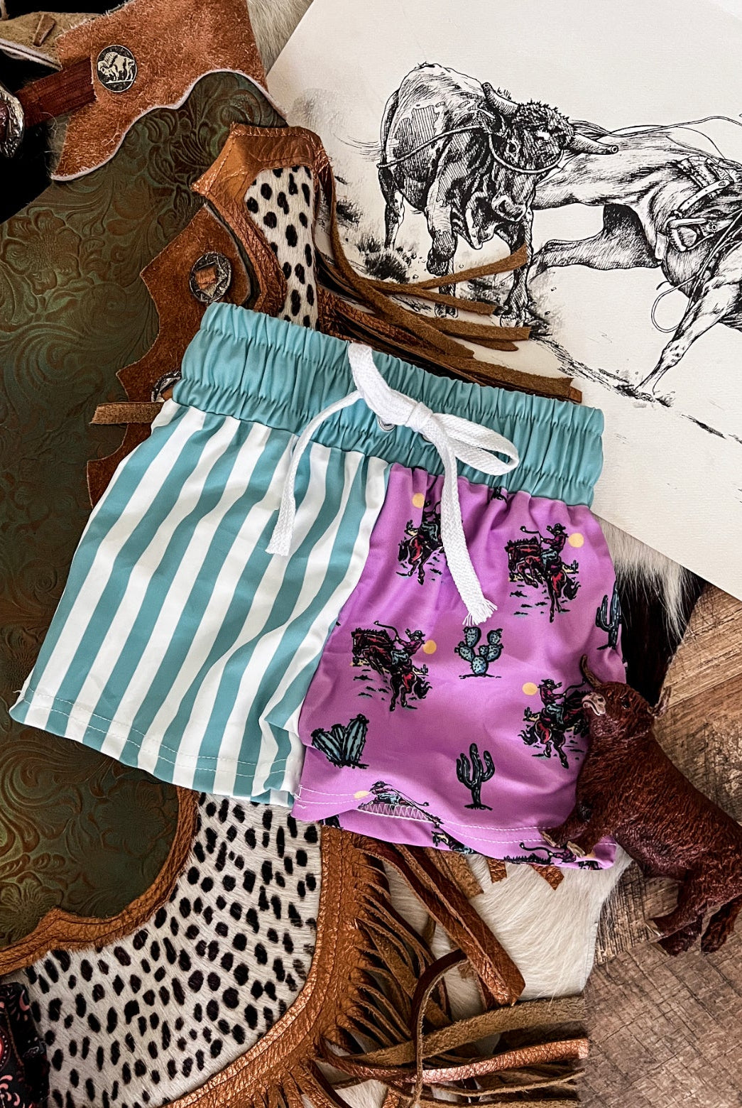 Bronc Desert (Purple/Teal)Swim Trunks (little kid) O-3m (4xs)