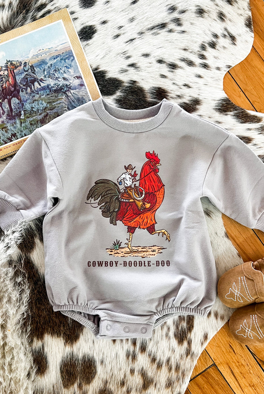 Cody Cowboy Rooster Romper (Stone)