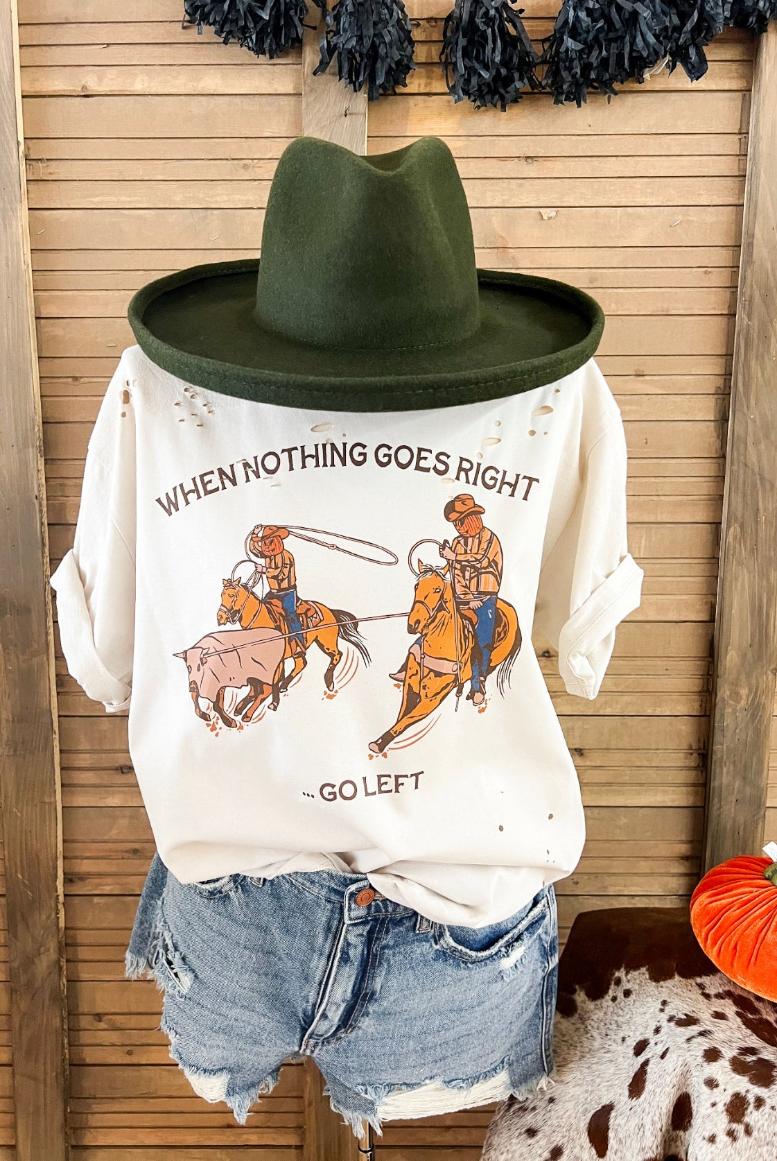 Pumpkin Team Ropers Tee (distressed taupe)