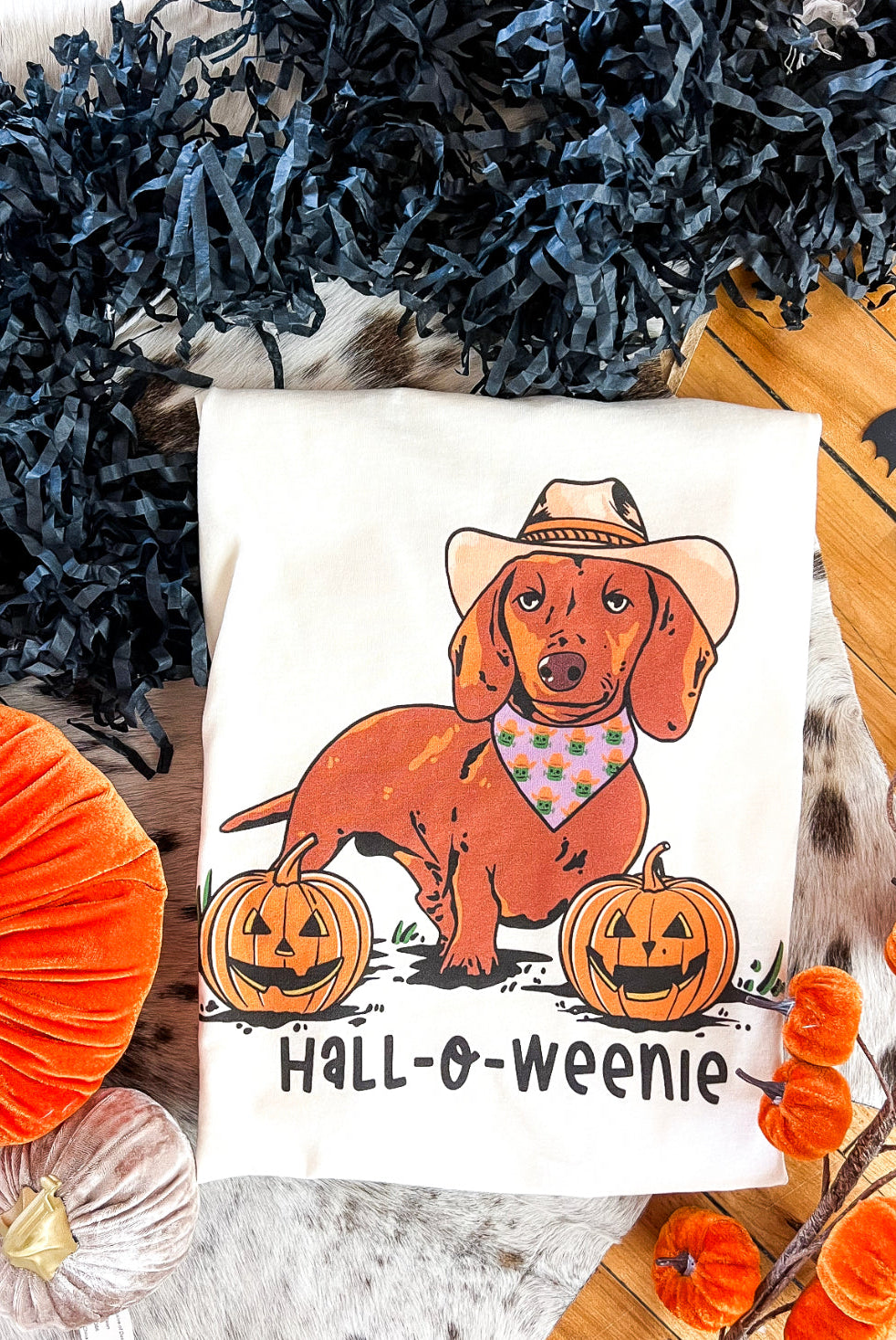 Happy Halloweenie Design Tee or Sweatshirt (cream) (Adult)