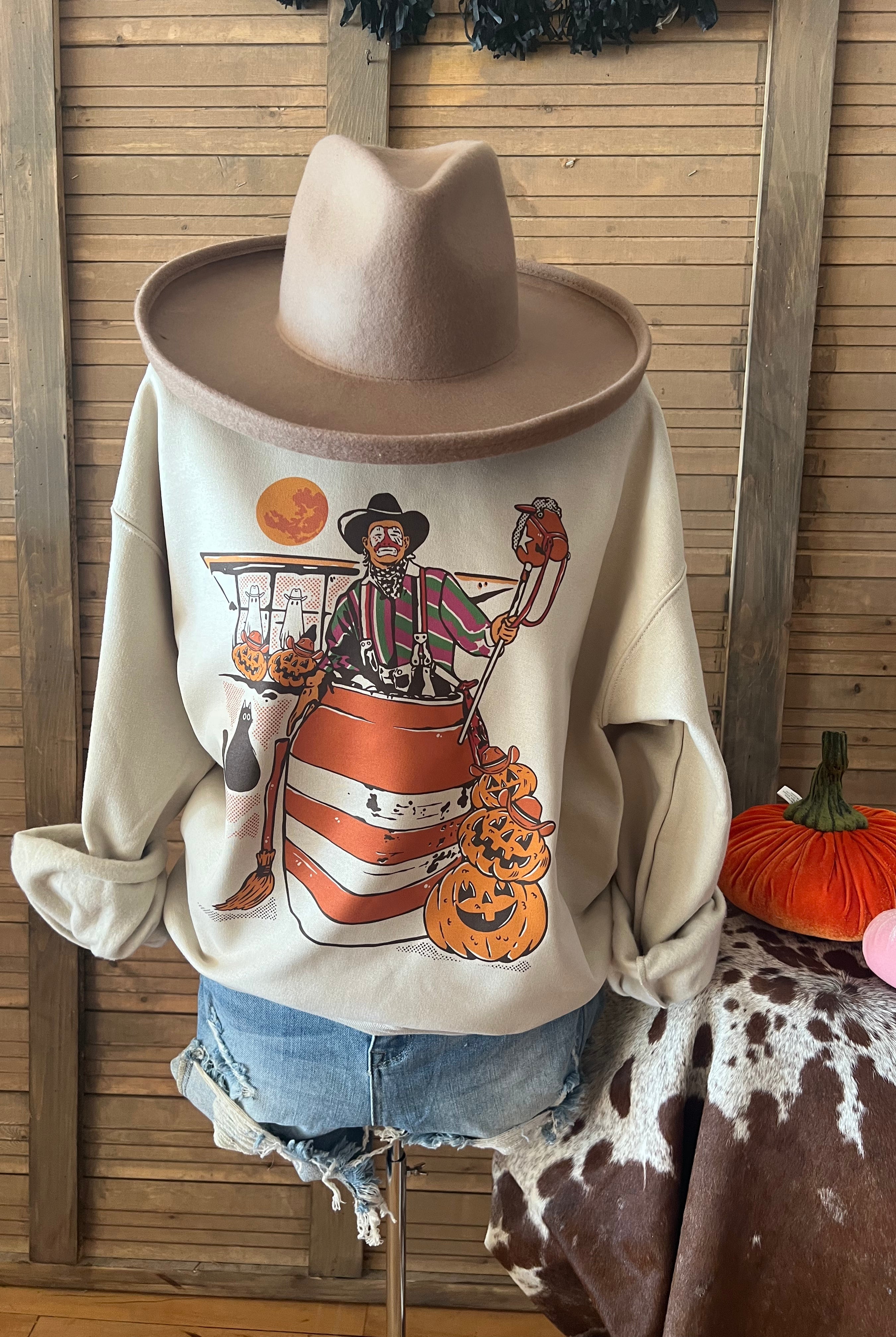 Halloween Rodeo Clown Sweatshirt(sand)