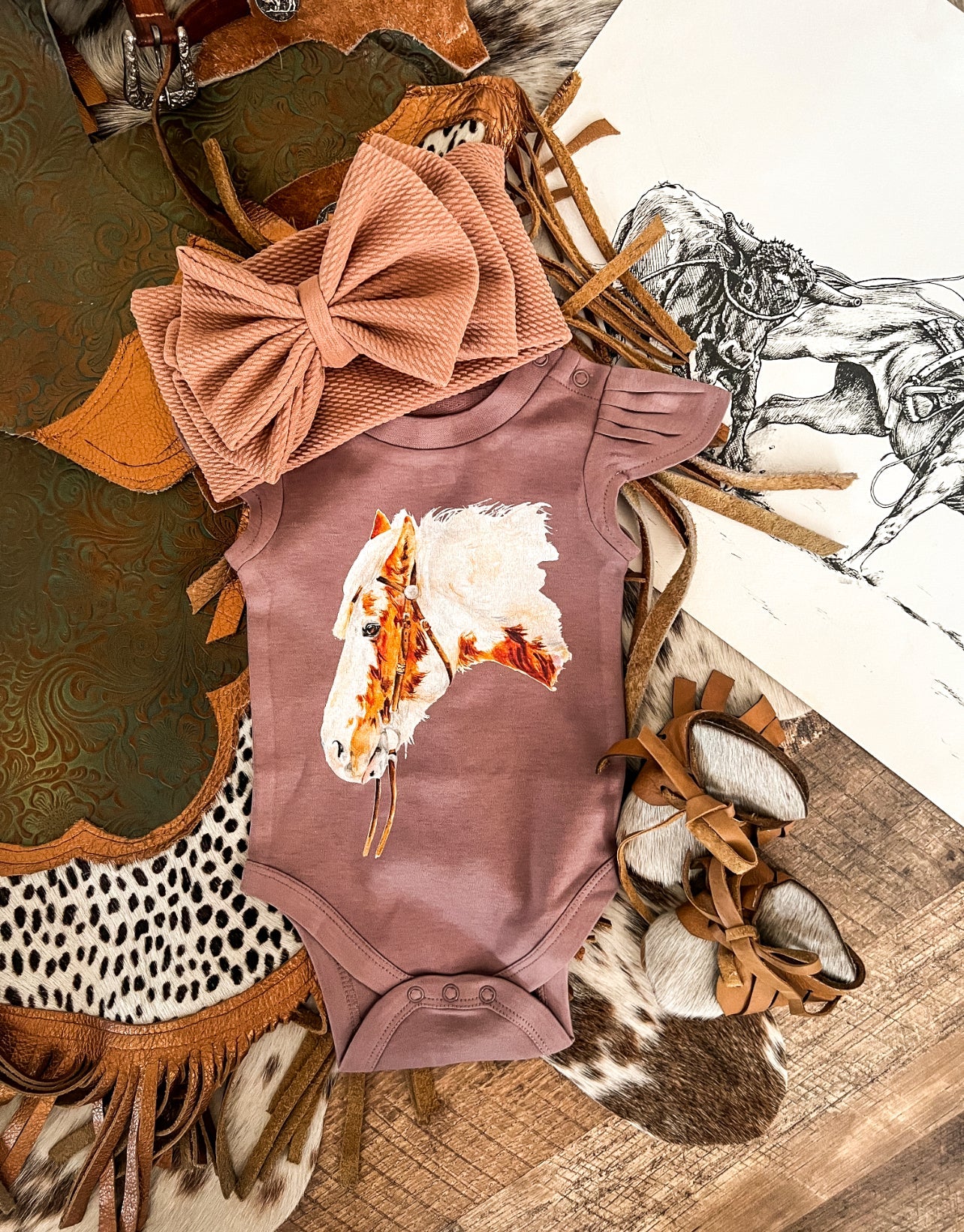 Paint Pony Ruffle Onesie (little kid)(Aster)