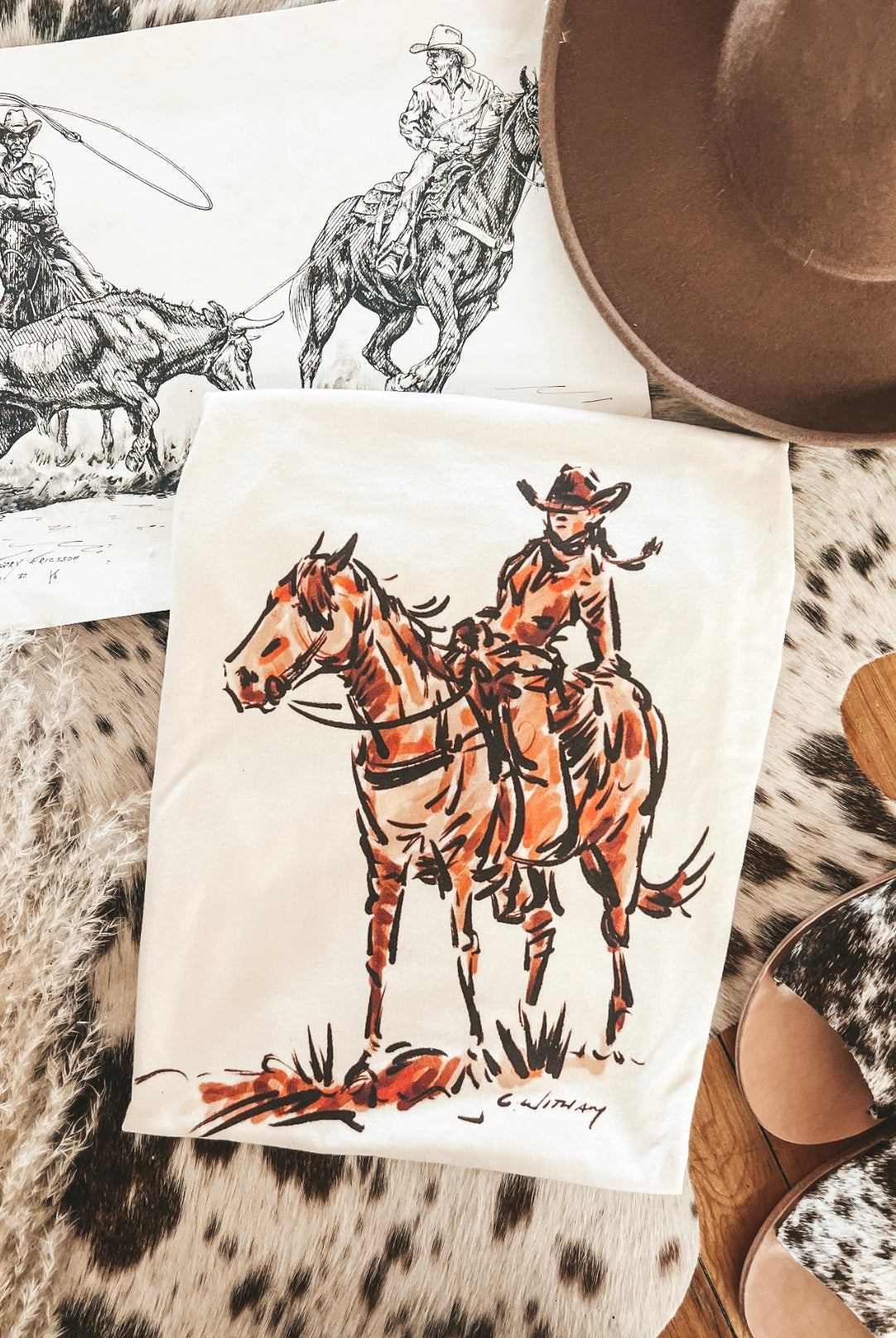 Lone Rider Cowgirl Tee or Sweatshirt (Adult)(Cream)