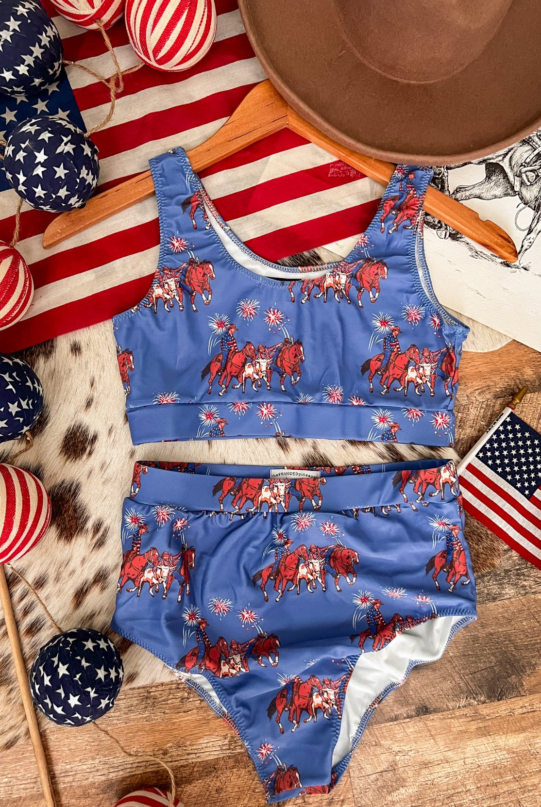 Western 4th Of July-Bulldogger High Waisted Swimsuit (womens)(final sale) 2XL
