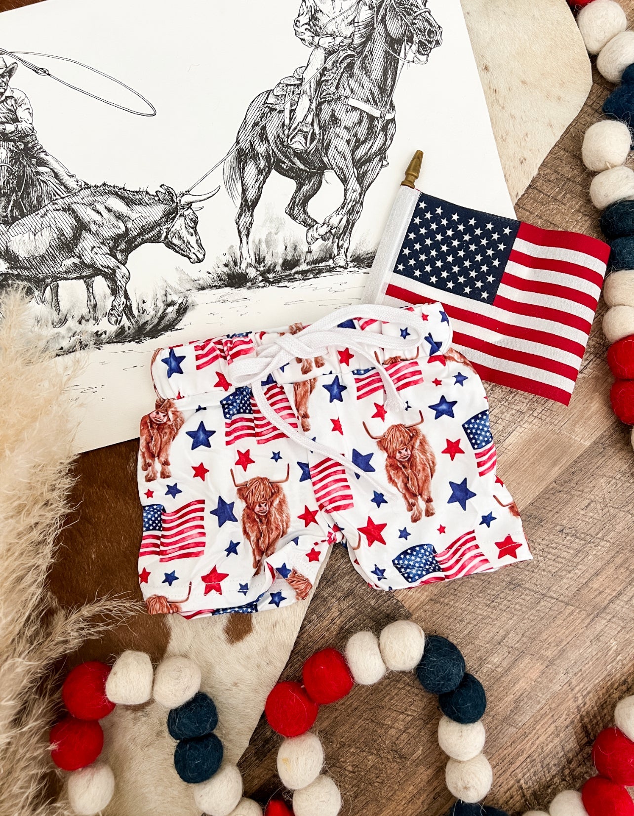 Flag Highland Shorts(white-little kid)(final sale) O-3m (4xs)