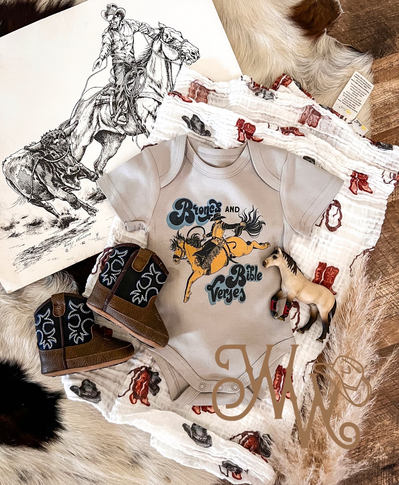 Broncs & Bibles - Leader S/S Onesie/S/S Tee(little kid)(Grey)