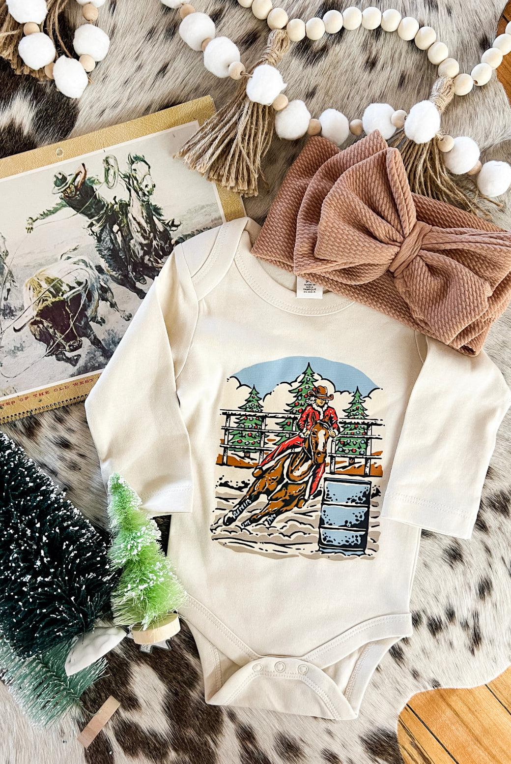 Barrel Racer Longsleeve Onesie(little kid)(natural)
