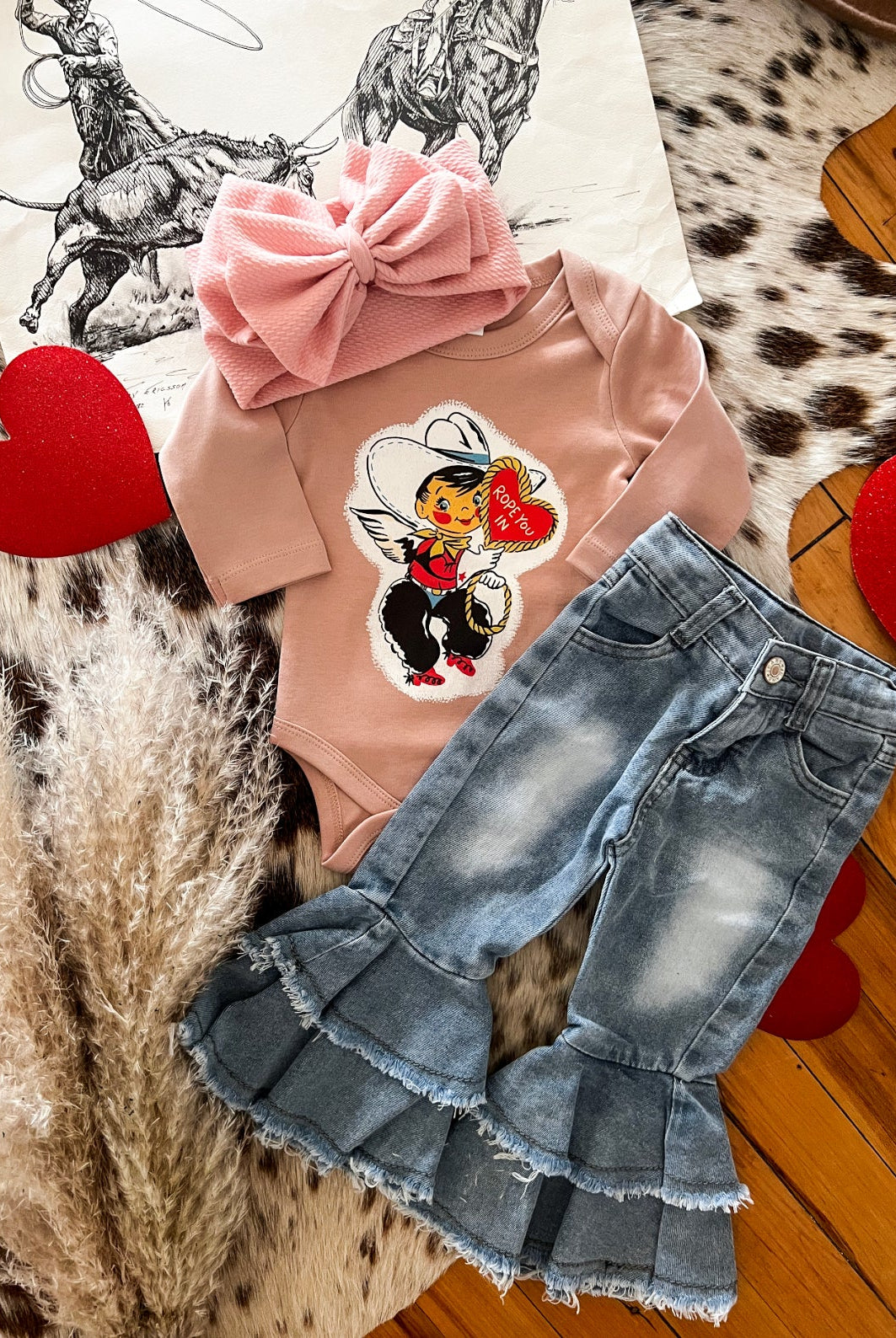 Vintage Cowboy Cupid (Infant-L/S Onesie)(Blush)
