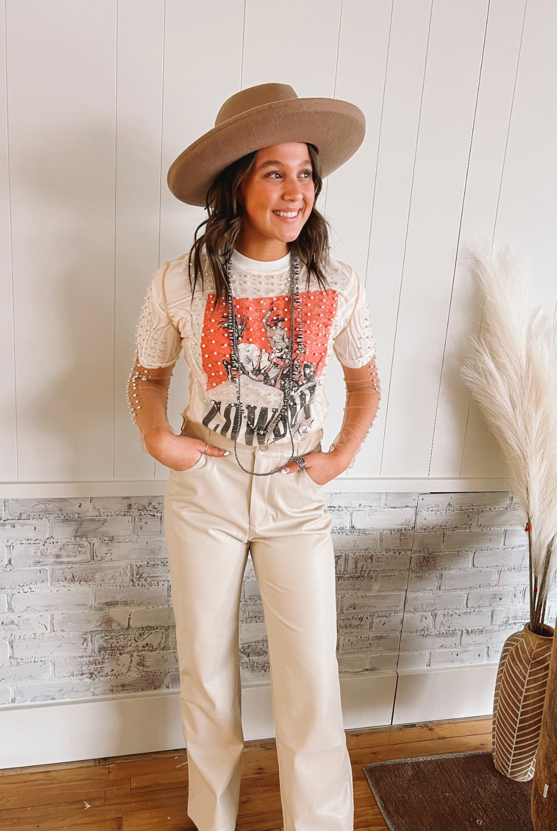 Faux Pearl Sheer Mesh Crop Top