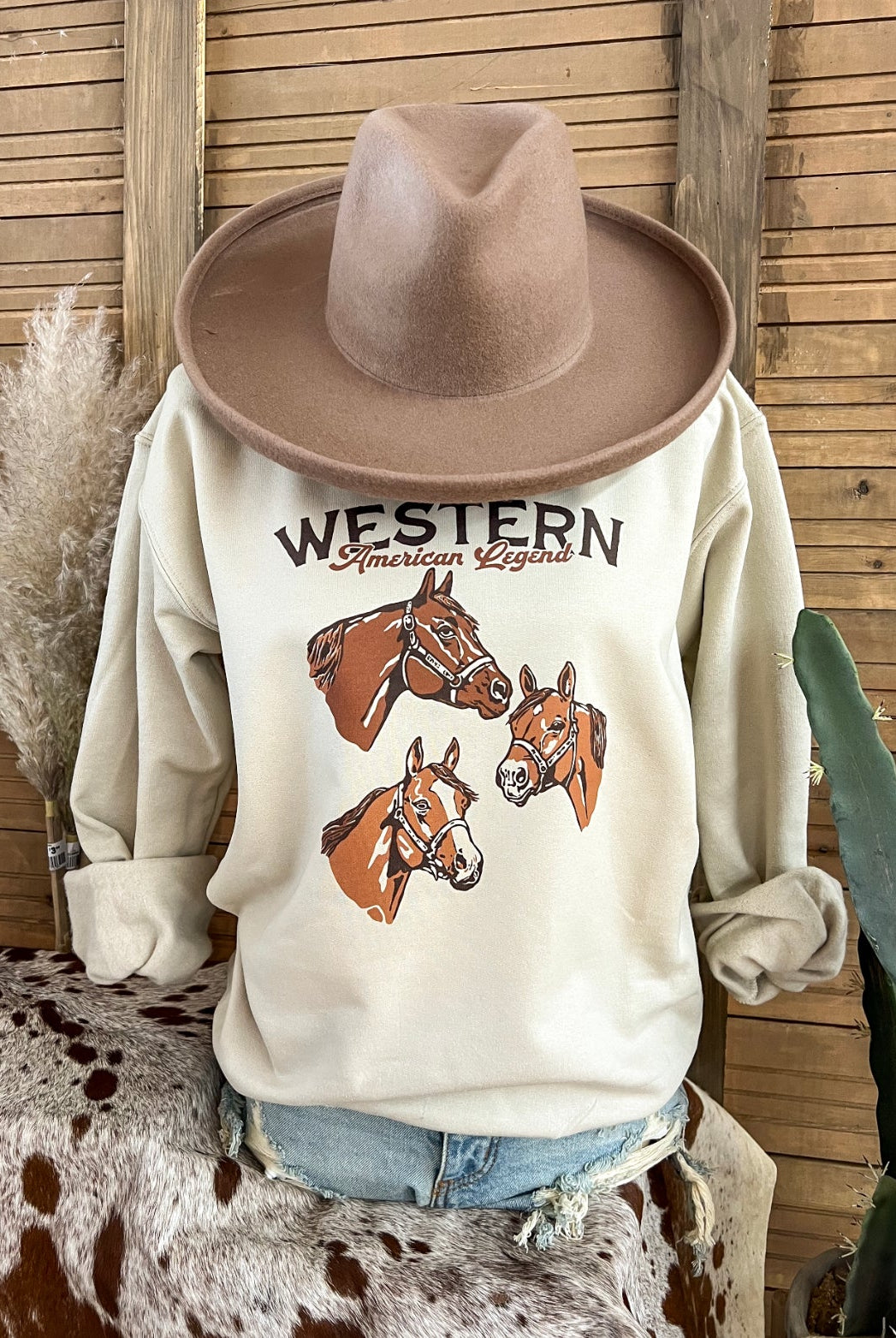 Western American Sweatshirt(Adult)(Taupe)