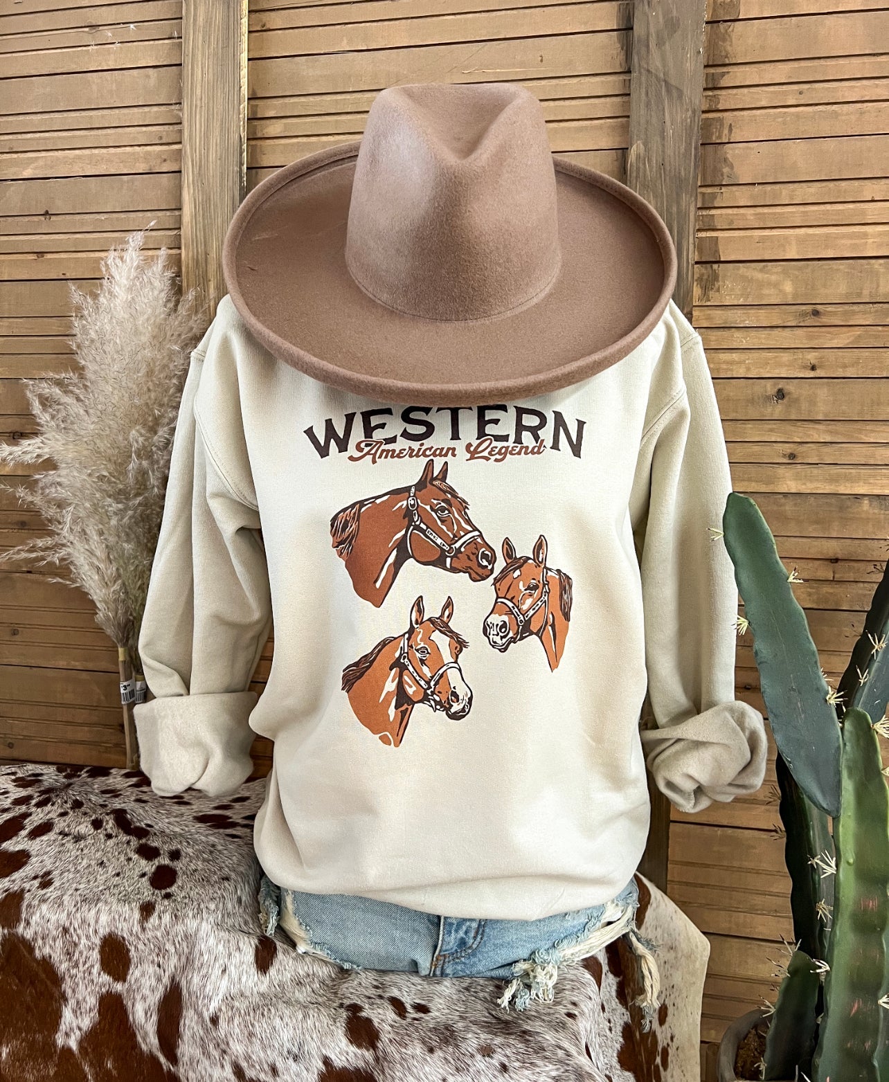 Western American Sweatshirt(Adult)(Taupe)