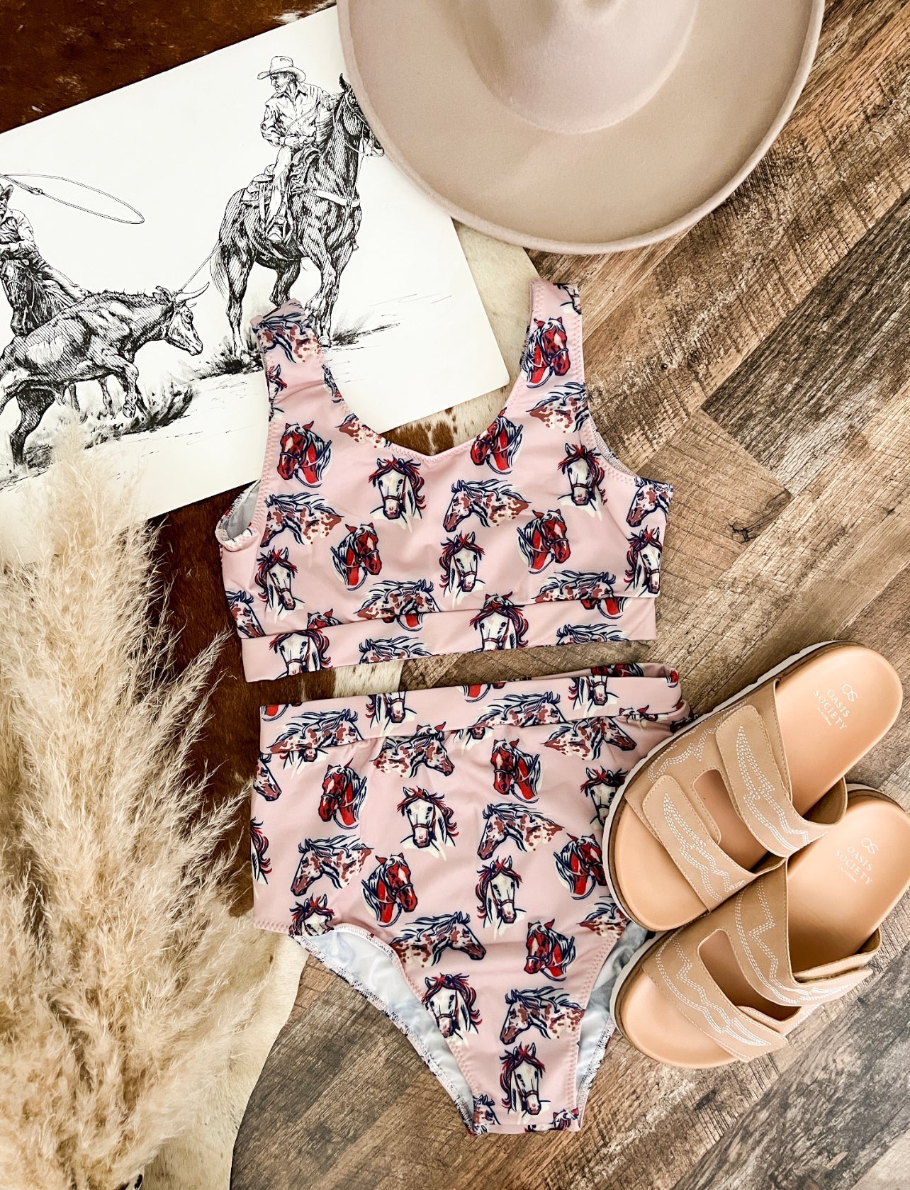 Wild Horses High Waisted Swimsuit(rose-womens)(final sale) L