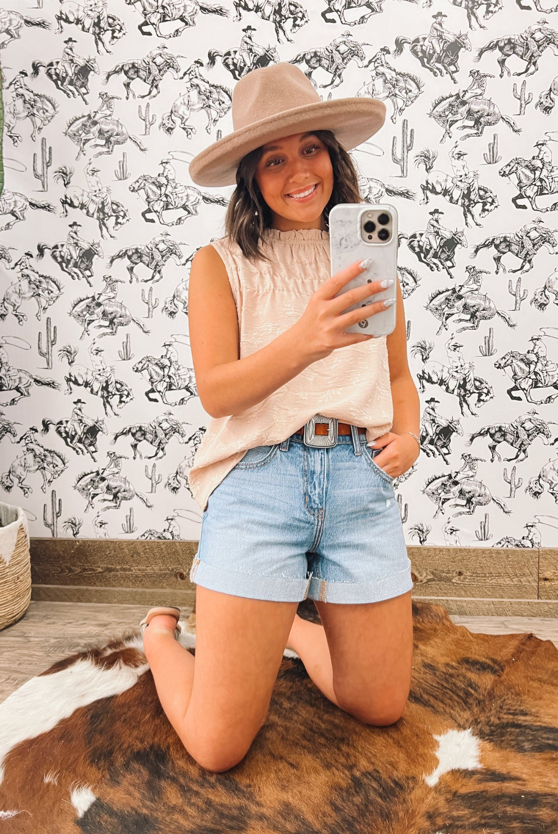 Mid Waisted Denim Shorts Cuffed(739BF-M)