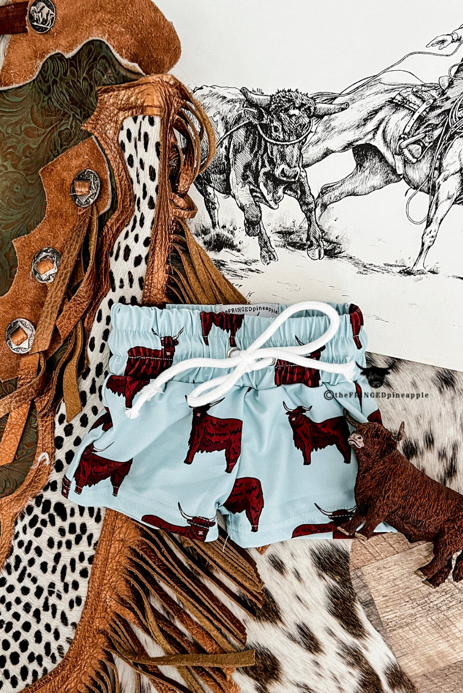 Howdy Highland Blue Swim Trunks (little kid) NB