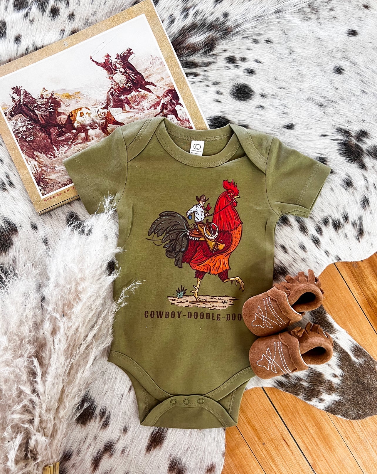 Rooster Cowboy Onesie (little kid)(herb)