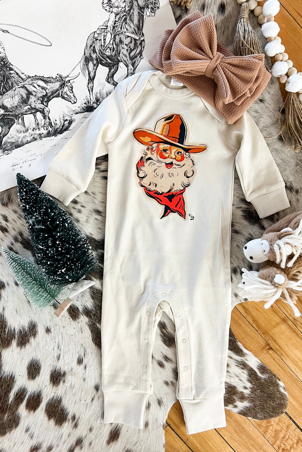 Cowboy Santa (Organic One piece Long Onesie)(cream)