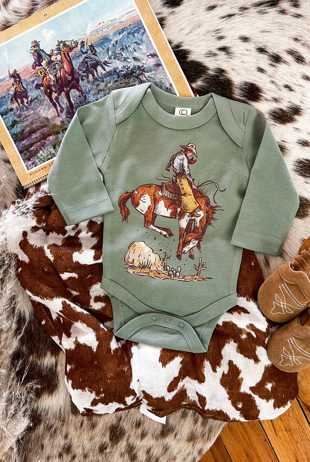 Cody Rank Paint Longsleeve Onesie(little kid)(green)(Fringed Exclusive)