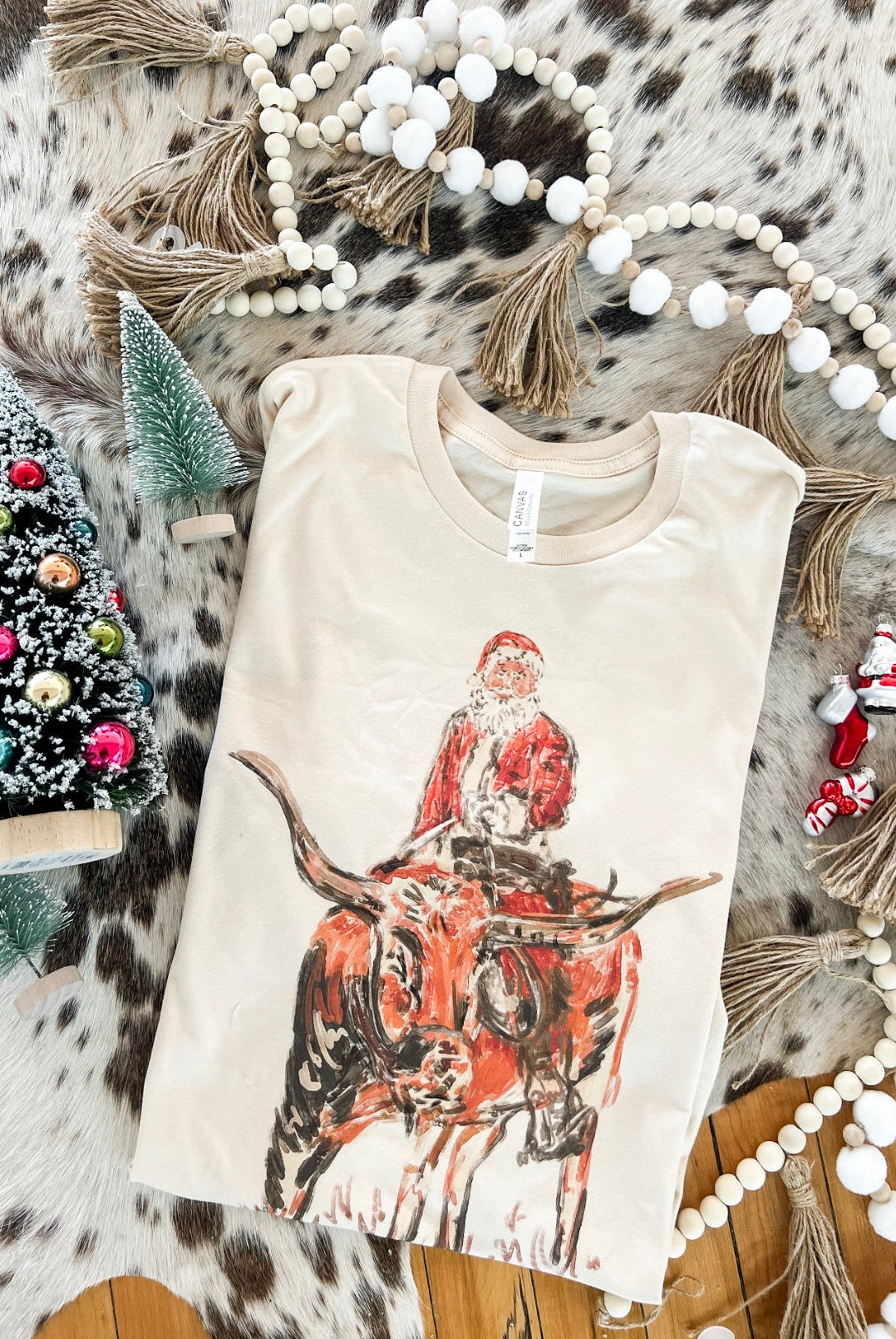 Longhorn Santa Design (Youth Onesie/Tee)(cream)