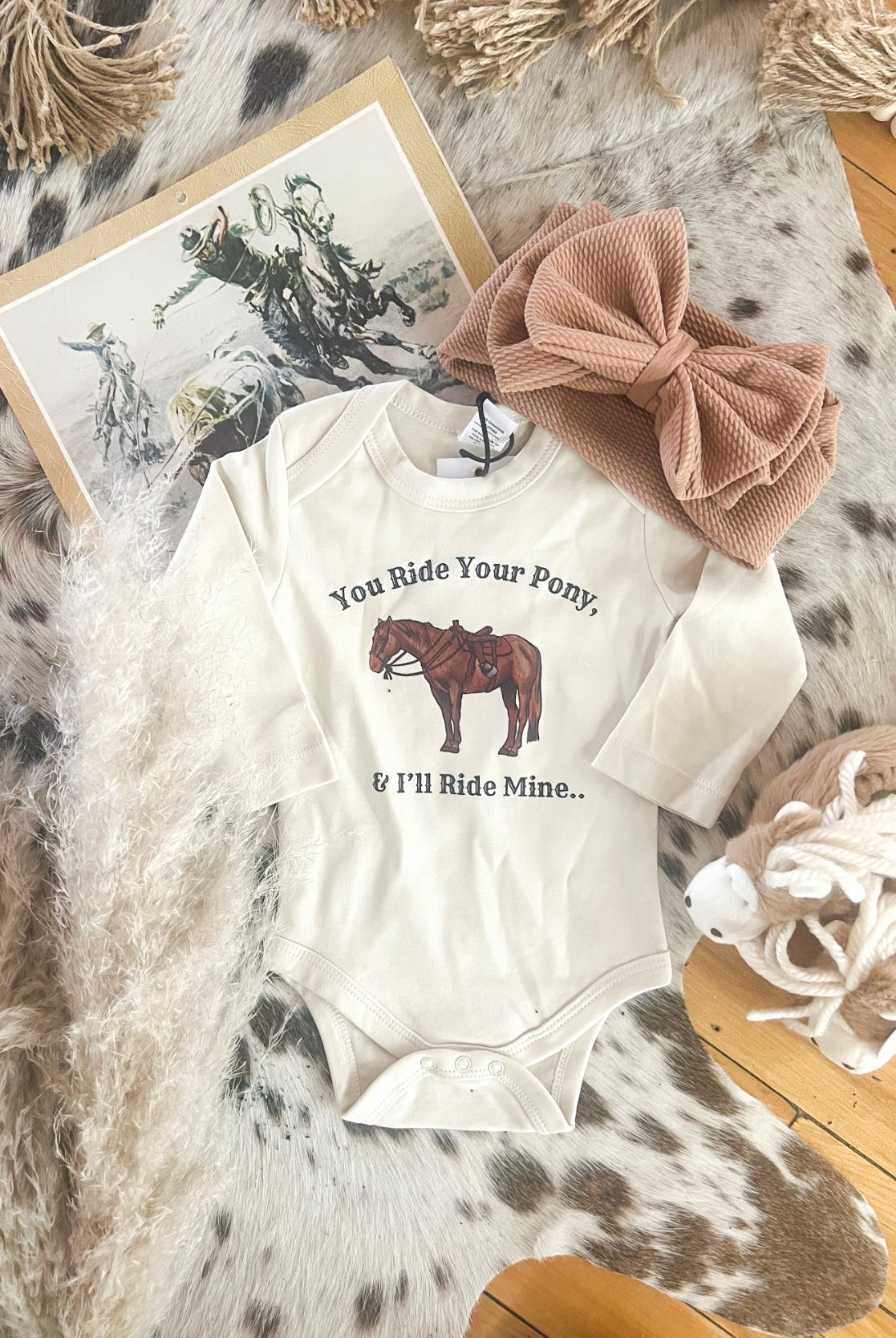 You Ride Your Pony I’ll Ride Mine L/S Onesie/S/S Tee(Infant/Toddler)(Cream)