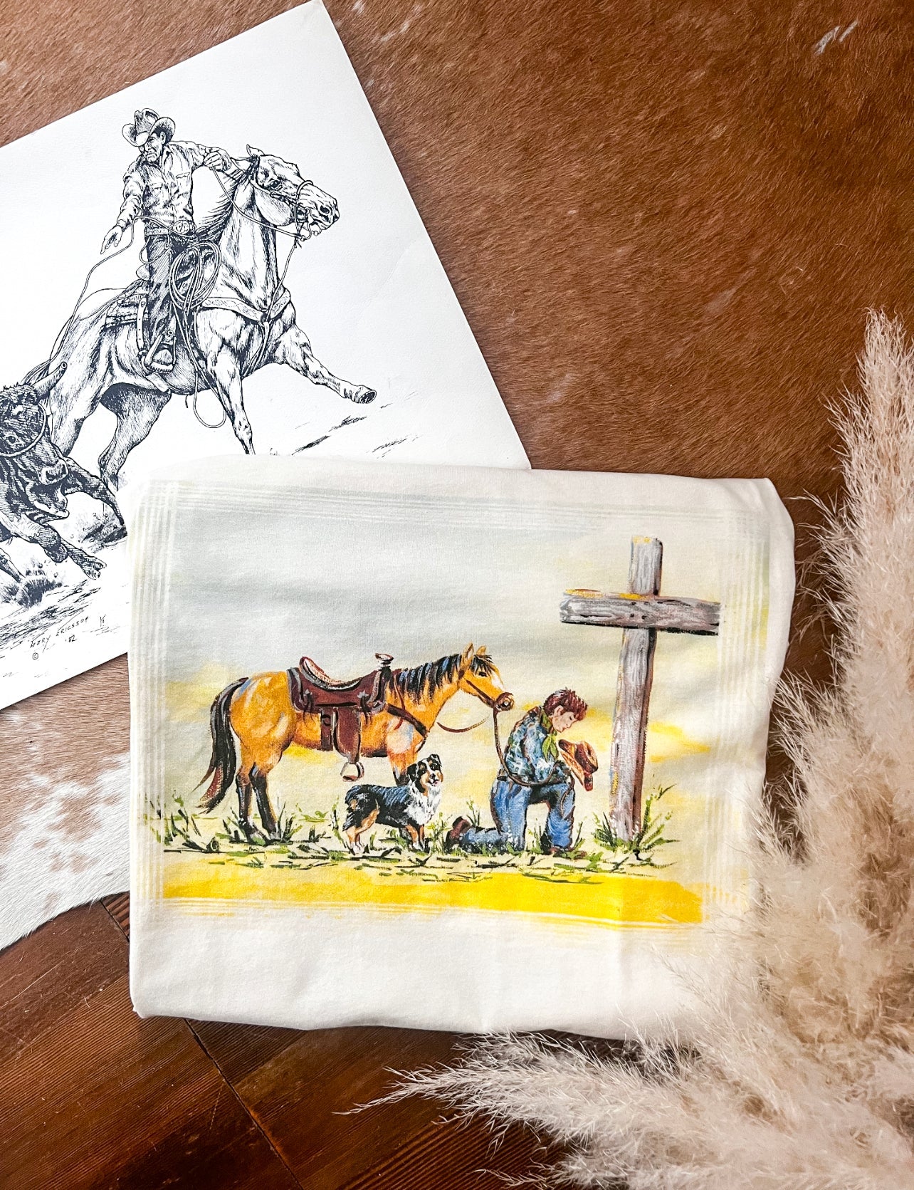 Cowboy Cross Design (Youth Onesie/Tee)(cream)