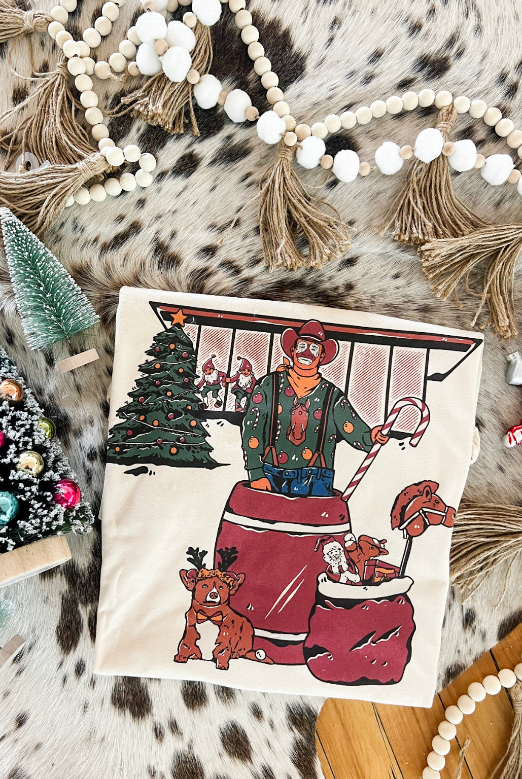 Rodeo Clown Christmas Design Tee or Sweatshirt (cream) (Adult)
