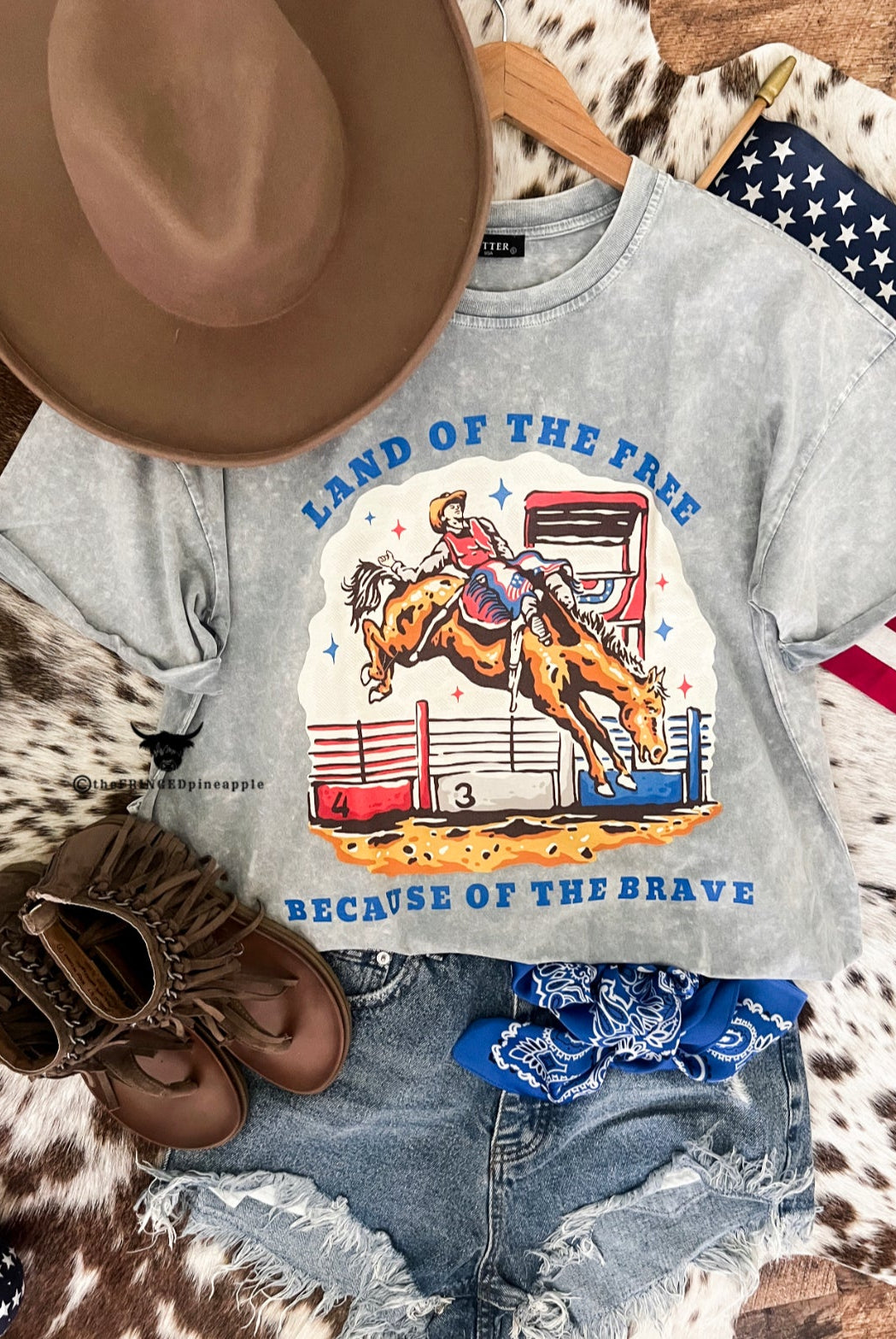 Western 4th Of July - Land Of The Free Saddle Bronc (Stone Blue)