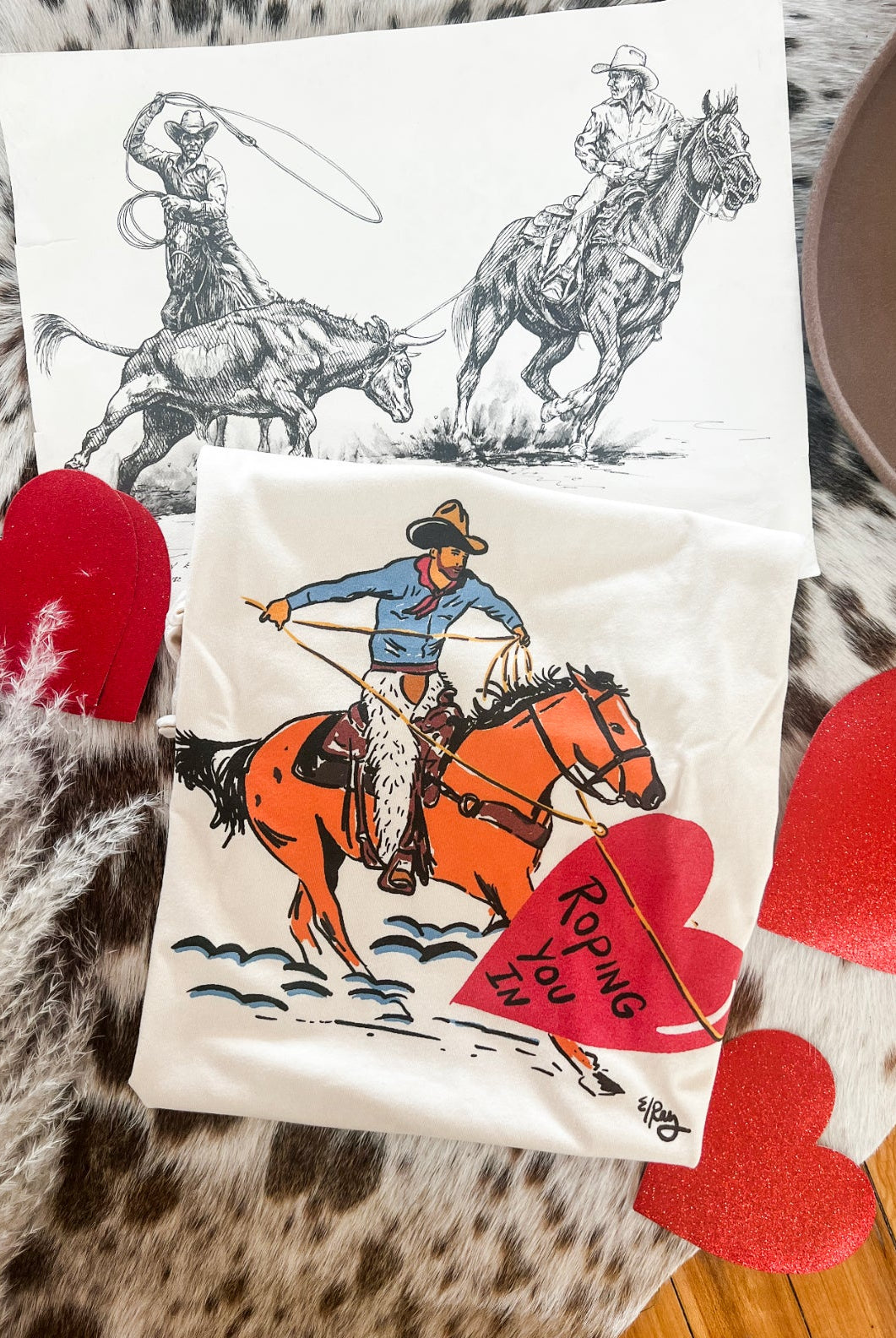 Buckeroo Valentines Cowboy Design Tee or Sweatshirt (cream) (Adult)