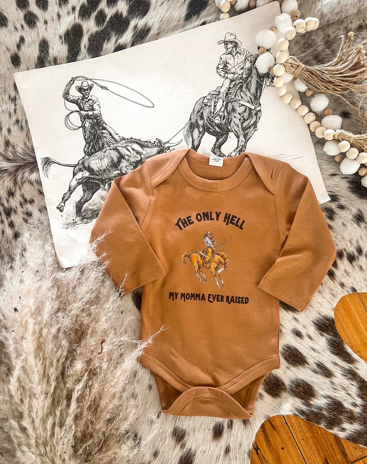 Mama Raised L/S Onesie/S/S Tee(Infant/Toddler)(Ginger/Cognac)