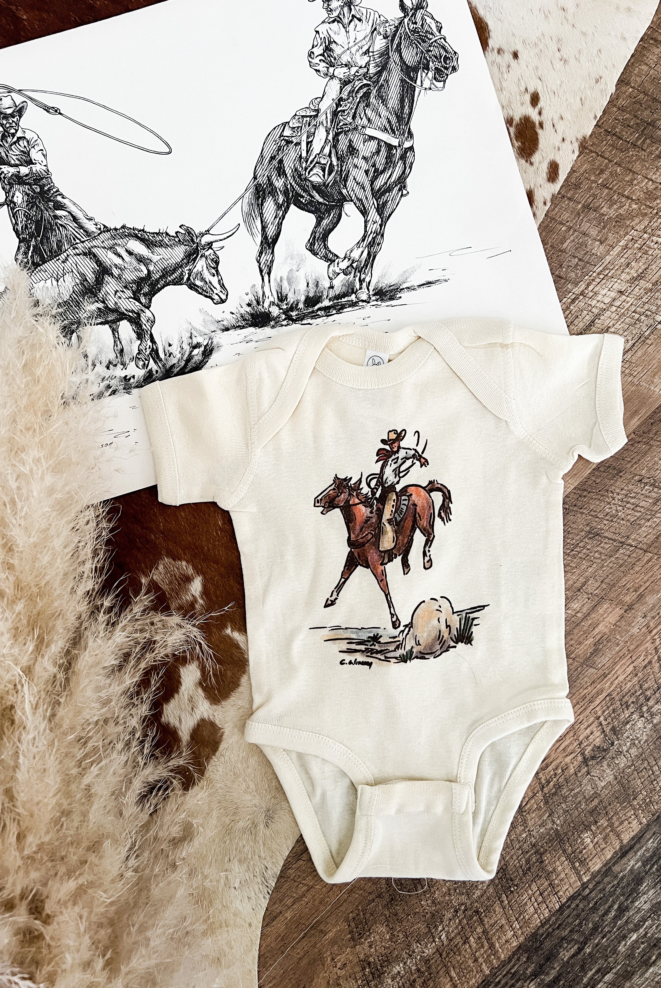 Cody Horse S/S Onesie (Infant/Toddler/Youth) (Cream)