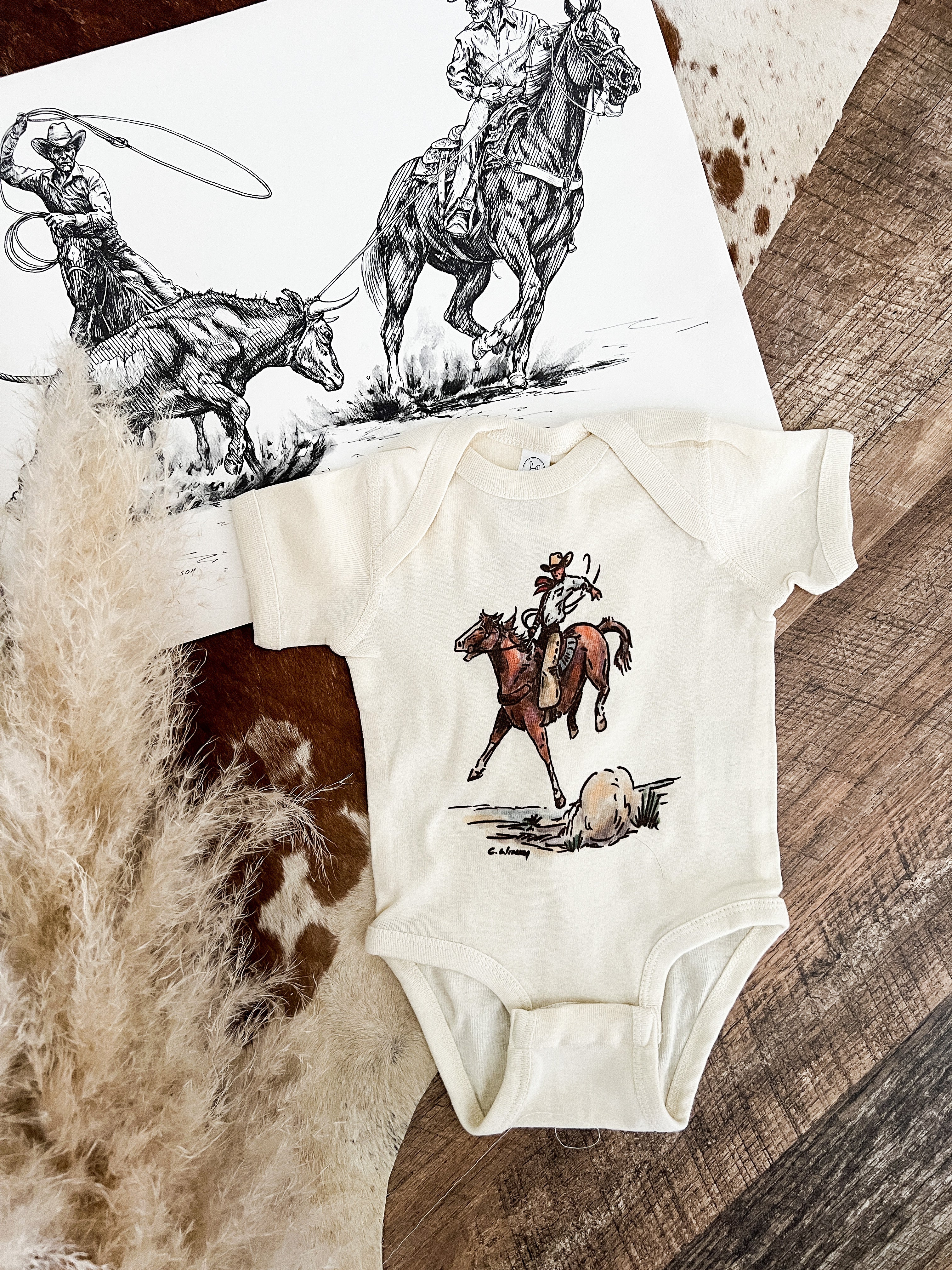 Cody Horse S/S Onesie (Infant/Toddler/Youth) (Cream)