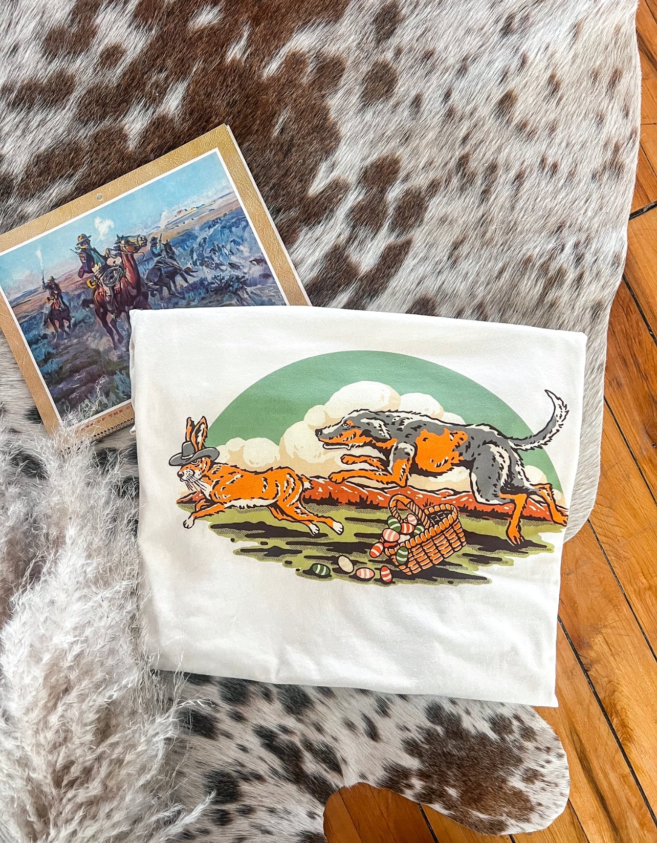 Bunny Chase Easter Design (Youth Onesie/Tee)(cream)