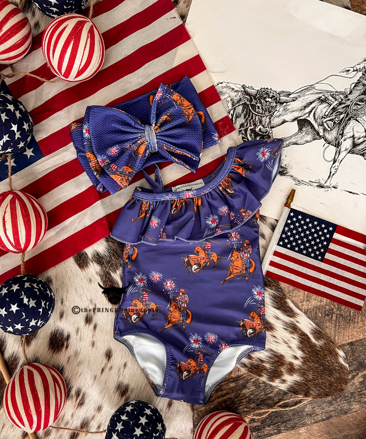Western 4 Of July-Team Roper Ruffle Swimsuit(Minis)