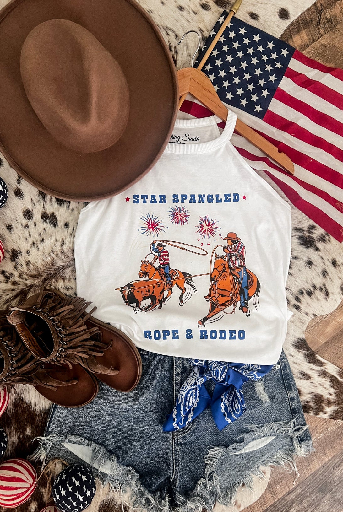Western 4th Of July - Team Ropers (White)