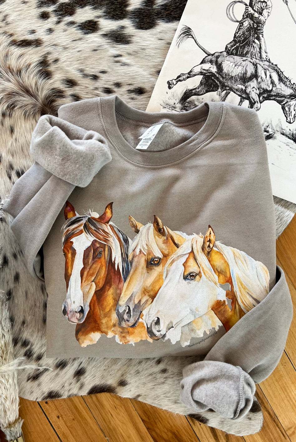 Three Is A Charm Horse Sweatshirt(Adult)(Ash)
