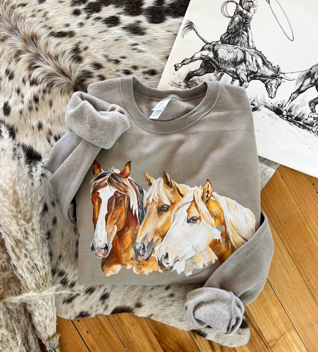 Three Is A Charm Horse Sweatshirt(Adult)(Ash)