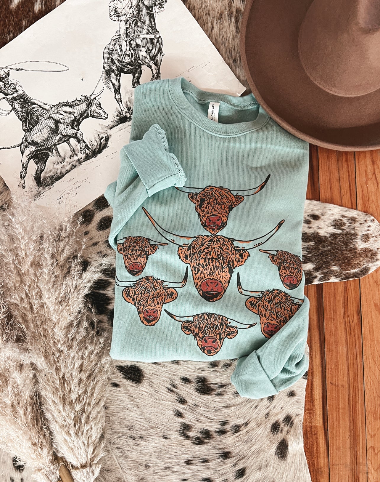The Herd of Highlanders Sweatshirt(Adult)(Seafoam)
