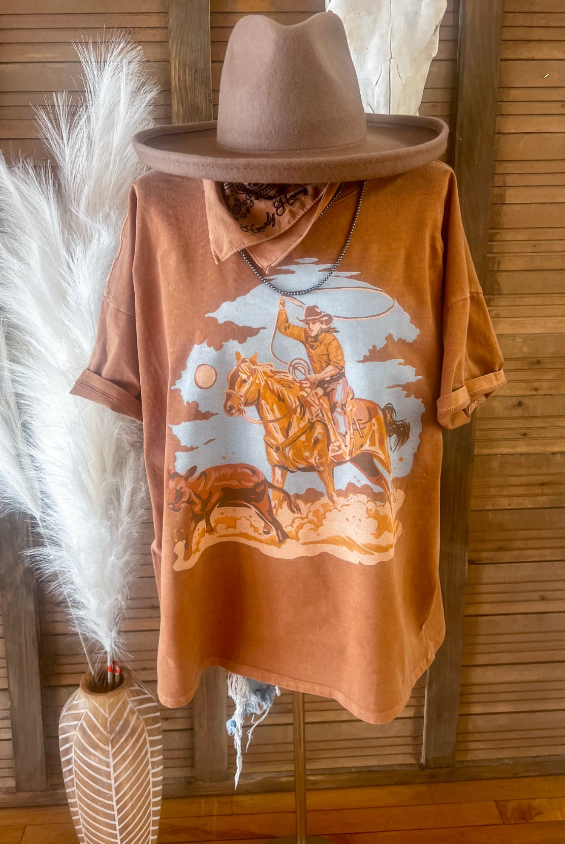 The Calf Roper Distressed Tee (Adult)(Copper)